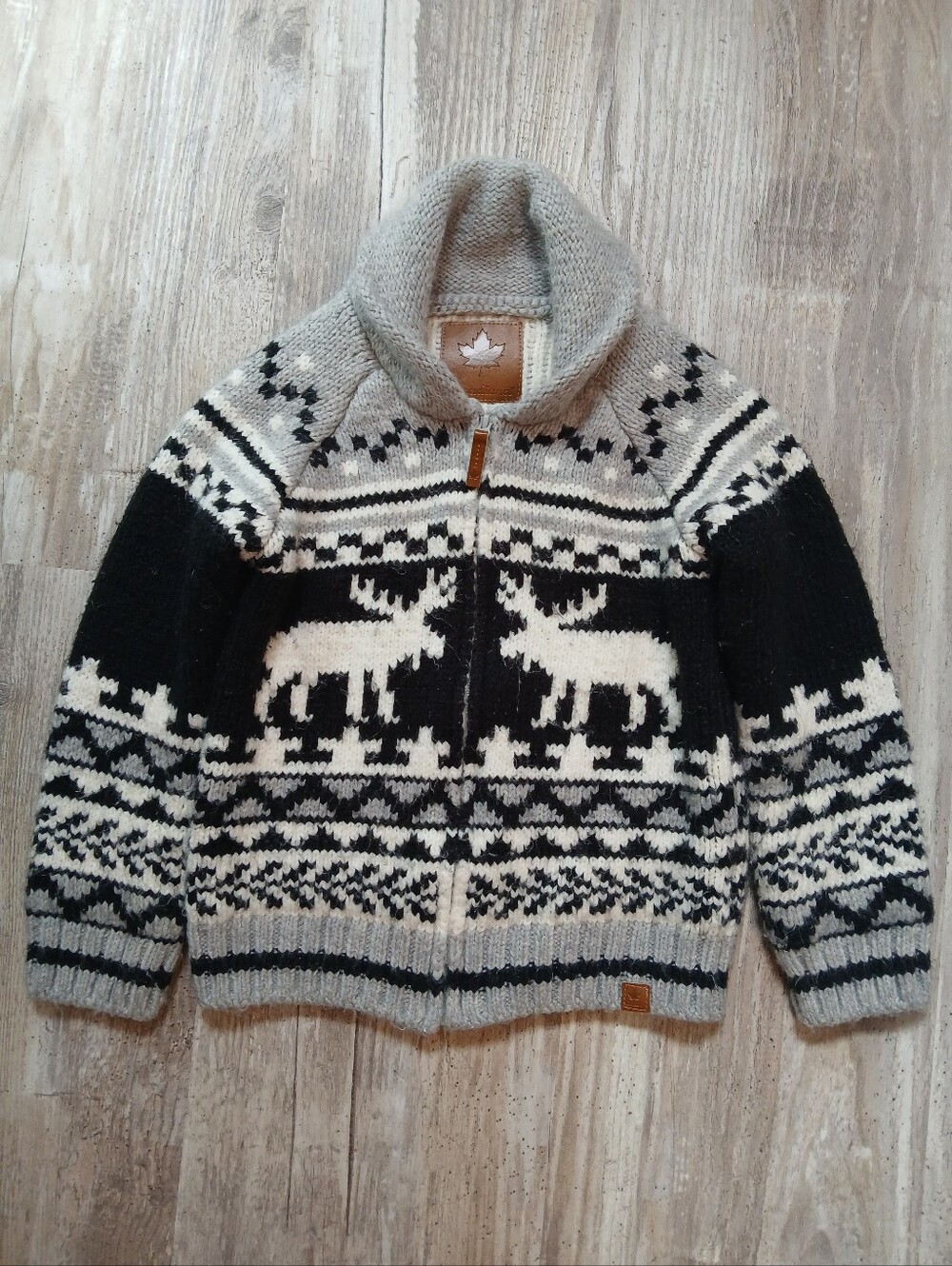 ​Canadiana Kids Moose Fair Isle Knit Cardigan Sweater Size S Small 4-5 Full Zip